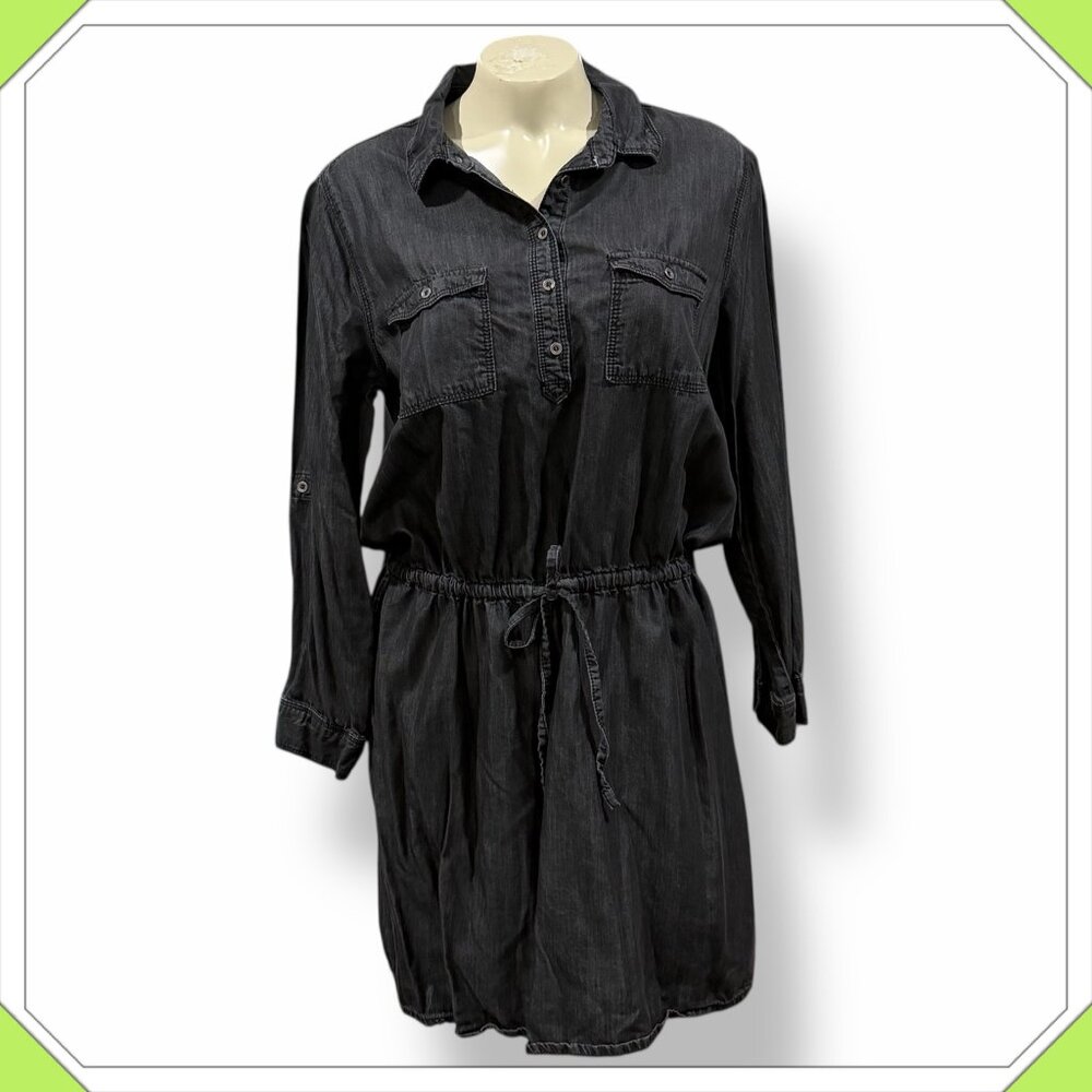 GLORIA VANDERBILT Chambray Denim Shirt Dress / Distressed Black - Size M
